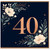 40th Birthday Card, Elegant Floral Botanical Navy Gold Number 40
