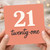 21st Birthday Card - Modern Minimal Coral Design with Large 21 and “twenty-one” Text - Elegant Milestone Greeting Card