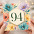 94th Birthday Card, Floral Watercolour Number 94 Card