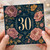 30th Birthday Card, Floral Navy and Gold Design