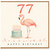 77th Birthday Card, Flamingo and Cake Design