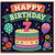 7th Birthday Card, Colourful Retro Birthday Cake and Balloons Card