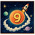 9th Birthday Card, Space Rocket Planet Birthday Card