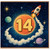 14th Birthday Card, Space Themed Rocket and Planets Design