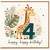 4th Birthday Card, Cute Giraffe Happy Birthday Card