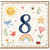 8th Birthday Card, Cute Watercolour Number 8 Card
