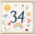 34th Birthday Card, Cute Watercolour Number 34 Birthday Card