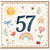 57th Birthday Card, Cute Watercolour Sun, Rainbow and Hearts Card