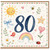 80th Birthday Card, Cute Watercolour Rainbow and Garden Design