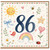 86th Birthday Card, Cute Watercolour Animal and Rainbow Design