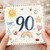 90th Birthday Card, Cute Watercolour Animals and Rainbow