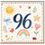 96th Birthday Card, Whimsical Watercolour Animal and Rainbow Card