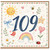 109th Birthday Card, Watercolour Cute Sun Rainbow Hearts and Flowers