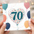 70th Birthday Card, Heart Balloon and Confetti Design