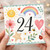 24th Birthday Card, Cute Watercolour Rainbow and Flower Design