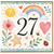 27th Birthday Card, Cute Watercolour Rainbow and Flowers Card