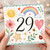 29th Birthday Card, Cute Watercolour Rainbow and Flowers Card
