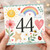 44th Birthday Card, Watercolour Rainbow and Floral Design