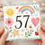 57th Birthday Card, Watercolour Floral Rainbow Design