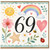 69th Birthday Card, Cute Watercolour Rainbow, Sun, Hearts and Flowers Design