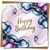 Happy Birthday Card - Purple and Blue Watercolour Floral, Gold Script Typography - Square 145mm x 145mm -, Includes Kraft Envelope