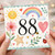88th Birthday Card, Cute Watercolour Rainbow and Floral Design