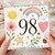 98th Birthday Card, Cute Watercolour Rainbow, Sun, Flowers and Hearts Design
