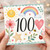 100th Birthday Card, Watercolour Rainbow and Floral Design
