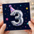 3rd Birthday Card, Mirrored Number 3 Party Hat Star Design