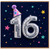 16th Birthday Card, Disco Number 16 Card with Party Hat and Stars