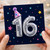 16th Birthday Card, Disco Number 16 Card with Party Hat and Stars