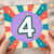 4th Birthday Card, Colourful Retro Burst Number 4 Card