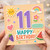 11th Birthday Card, Cute Happy Birthday Card with Colourful Fruit and Rainbow Design
