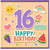 16th Birthday Card, Cute Happy Birthday Card with Sun, Rainbow and Fruit Design