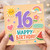 16th Birthday Card, Cute Happy Birthday Card with Sun, Rainbow and Fruit Design