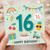 16th Birthday Card, Colourful Teen Birthday Card with Rainbow, Cake and Fun Party Icons