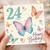 24th Birthday Card, Happy Birthday Butterfly Card