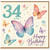 34th Birthday Card, Butterfly Happy Birthday Card for Her