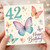 42nd Birthday Card, Butterfly Floral Happy Birthday Card
