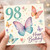 98th Birthday Card, Happy Birthday Butterfly and Floral Design