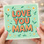 Love You Mam Mother's Day Card - Cute Daisy Floral Design on Pastel Green, Bold Retro Lettering - For Mam from Son or Daughter