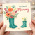 To a Lovely Mummy Mother's Day Card - Watercolour Wellies with Flowers, Mum and Child Boots Illustration, Sweet Floral Design