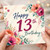 13th Birthday Card, Happy 13th Birthday Floral Watercolour Card