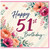 51st Birthday Card, Floral Happy 51st Birthday Greeting Card