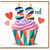 32nd Birthday Card, Colourful Cupcake and Hearts Design