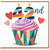 42nd Birthday Card, Colourful Cupcake and Hearts Design