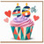46th Birthday Card, Colourful Cupcake and Hearts Design