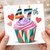 47th Birthday Card, Colourful Cupcake Hearts Design