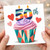 50th Birthday Card, Colourful Cupcake and Hearts Design