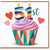 51st Birthday Card, Colourful Cupcake and Hearts Design